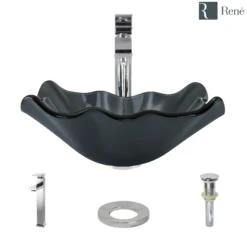 Rene 17" Specialty Glass Bathroom Sink, Smoky Black, with Faucet, R5-5012-R9-7003-C