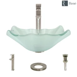 Rene 17" Specialty Glass Bathroom Sink, Frosted, with Faucet, R5-5011-R9-7003-BN