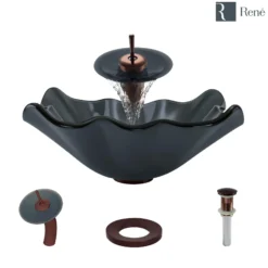 Rene 17" Specialty Glass Bathroom Sink, Smoky Black, with Faucet, R5-5012-WF-ORB