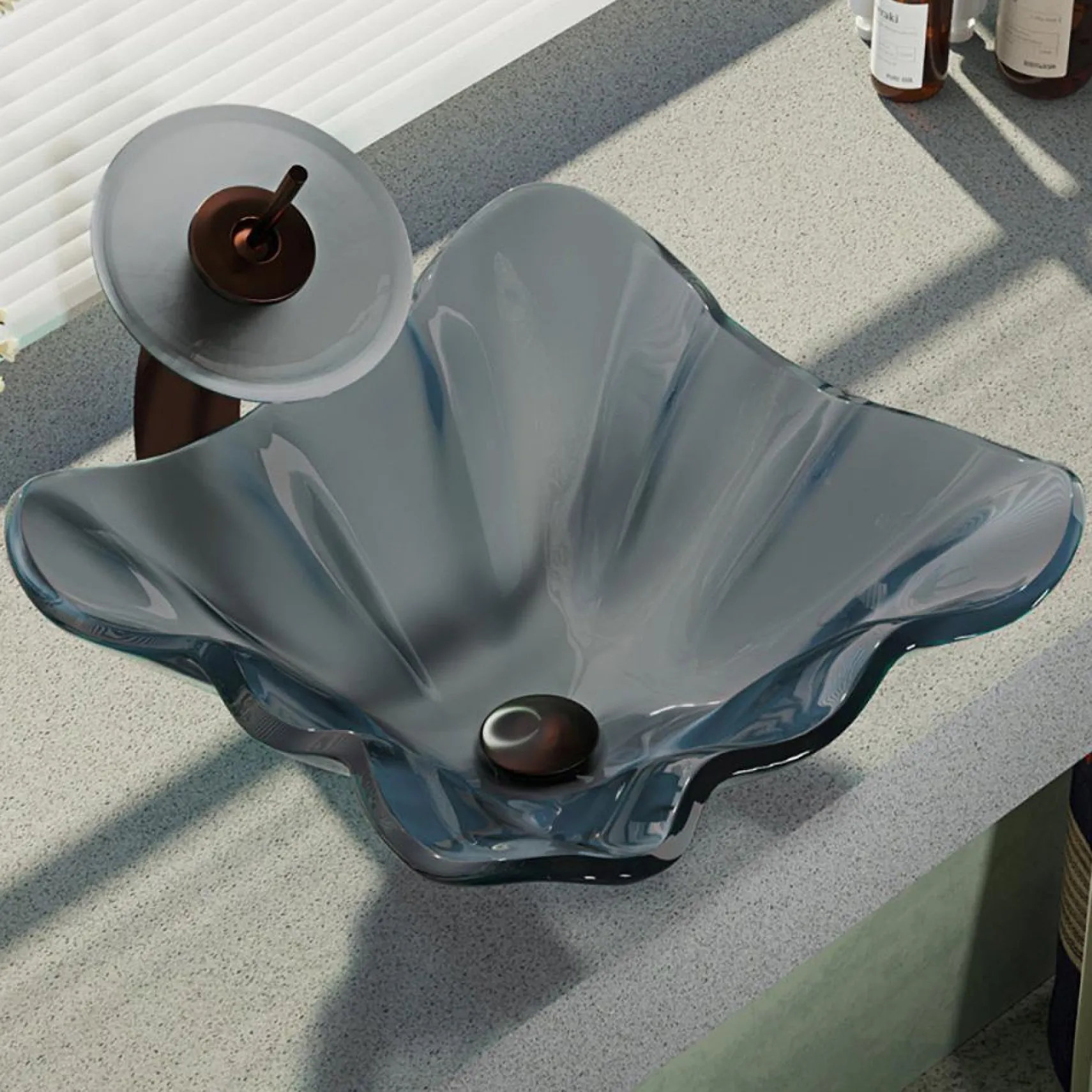 Rene 17" Specialty Glass Bathroom Sink, Smoky Black, with Faucet, R5-5012-WF-ORB
