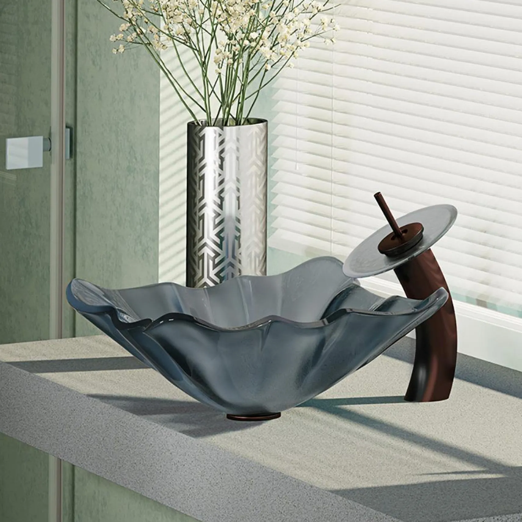 Rene 17" Specialty Glass Bathroom Sink, Smoky Black, with Faucet, R5-5012-WF-ORB