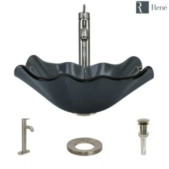 Rene 17" Specialty Glass Bathroom Sink, Smoky Black, with Faucet, R5-5012-R9-7001-BN