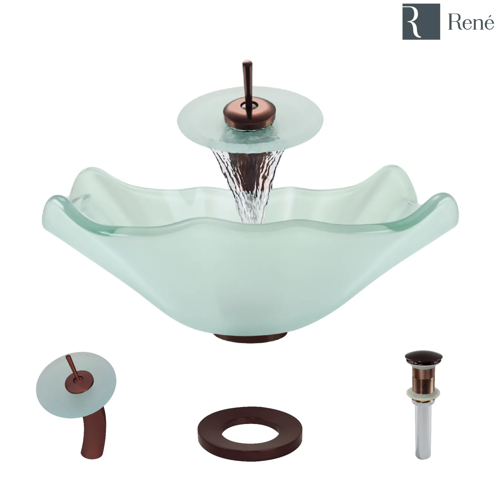 Rene 17" Specialty Glass Bathroom Sink, Frosted, with Faucet, R5-5011-WF-ORB