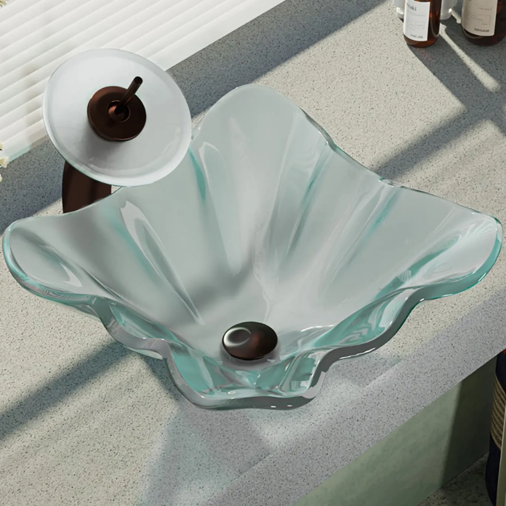 Rene 17" Specialty Glass Bathroom Sink, Frosted, with Faucet, R5-5011-WF-ORB
