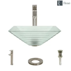 Rene 17" Square Glass Bathroom Sink, Textured, with Faucet, R5-5004-R9-7003-BN