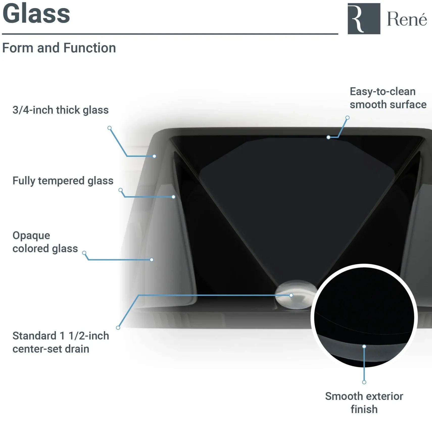 Rene 17" Square Glass Bathroom Sink, Noir, with Faucet, R5-5003-NOR-R9-7001-ABR