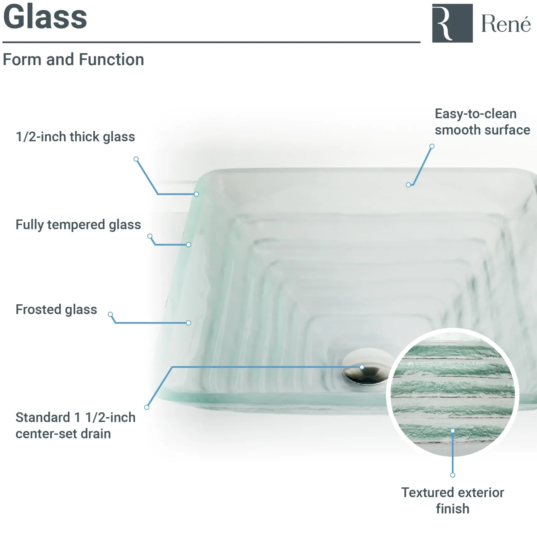 Rene 17" Square Glass Bathroom Sink, Textured, with Faucet, R5-5004-WF-BN