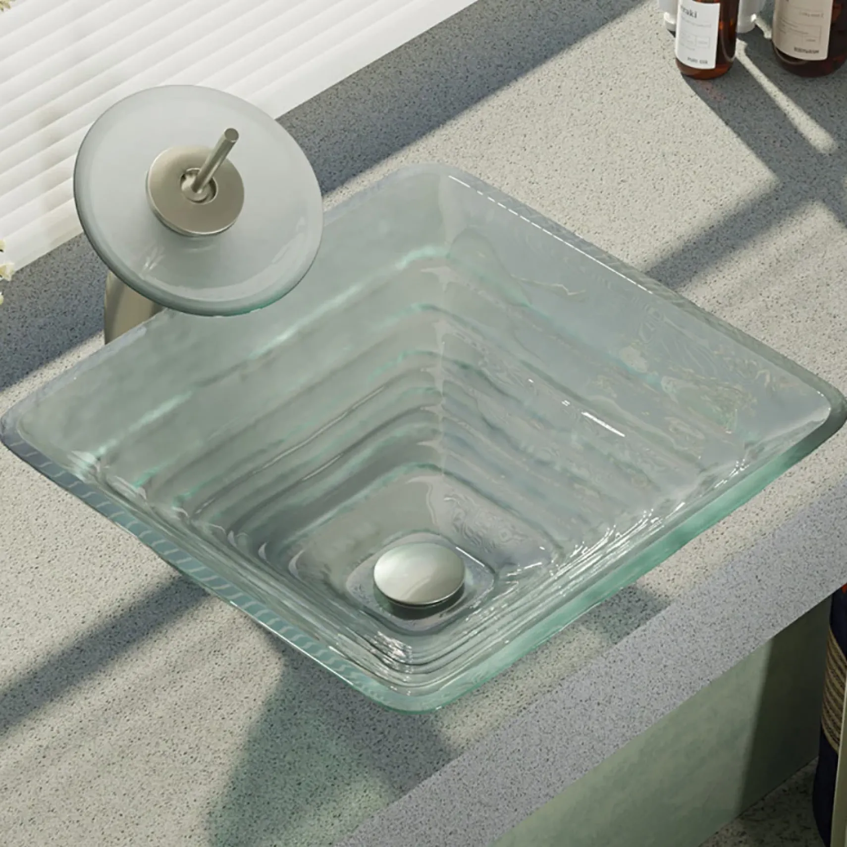 Rene 17" Square Glass Bathroom Sink, Textured, with Faucet, R5-5004-WF-BN