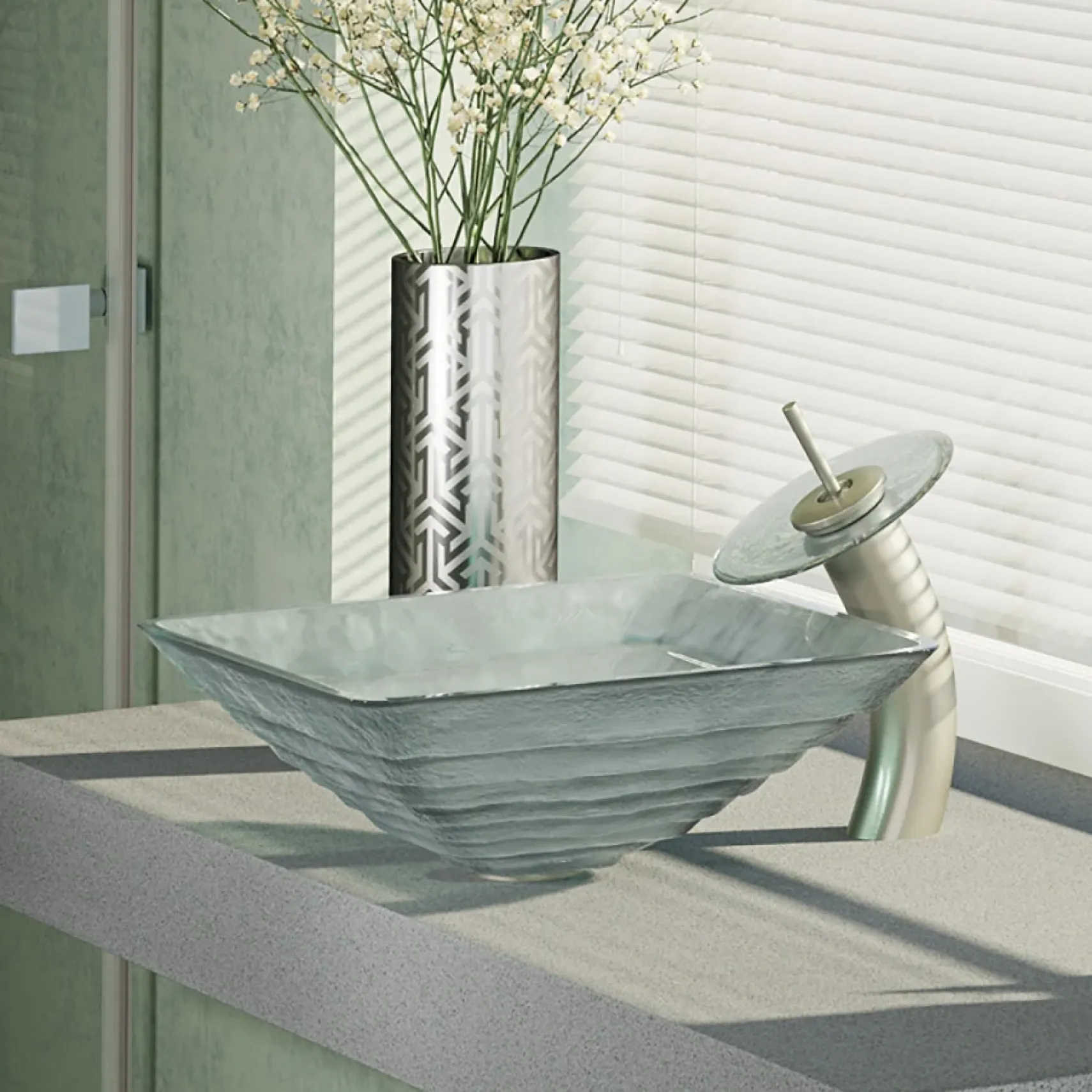 Rene 17" Square Glass Bathroom Sink, Textured, with Faucet, R5-5004-WF-BN