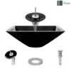 Rene 17" Square Glass Bathroom Sink, Noir, with Faucet, R5-5003-NOR-WF-C