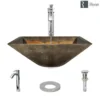 Rene 17" Square Glass Bathroom Sink, Metallic Green and Gold, with Faucet, R5-5036-R9-7006-C