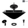 Rene 17" Square Glass Bathroom Sink, Noir, with Faucet, R5-5003-NOR-WF-ABR