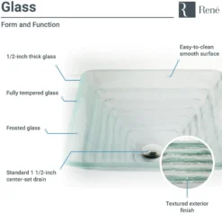 Rene 17" Square Glass Bathroom Sink, Textured, with Faucet, R5-5004-R9-7001-ABR