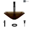 Rene 17" Square Glass Bathroom Sink, Cashmere, with Faucet, R5-5003-CAS-R9-7003-ABR