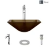 Rene 17" Square Glass Bathroom Sink, Cashmere, with Faucet, R5-5003-CAS-R9-7006-C