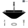 Rene 17" Square Glass Bathroom Sink, Noir, with Faucet, R5-5003-NOR-R9-7003-C