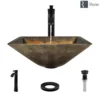 Rene 17" Square Glass Bathroom Sink, Metallic Green and Gold, with Faucet, R5-5036-R9-7006-ABR