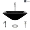 Rene 17" Square Glass Bathroom Sink, Noir, with Faucet, R5-5003-NOR-R9-7006-C