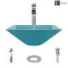 Rene 17" Square Glass Bathroom Sink, Cerulean, with Faucet, R5-5003-CER-R9-7003-C