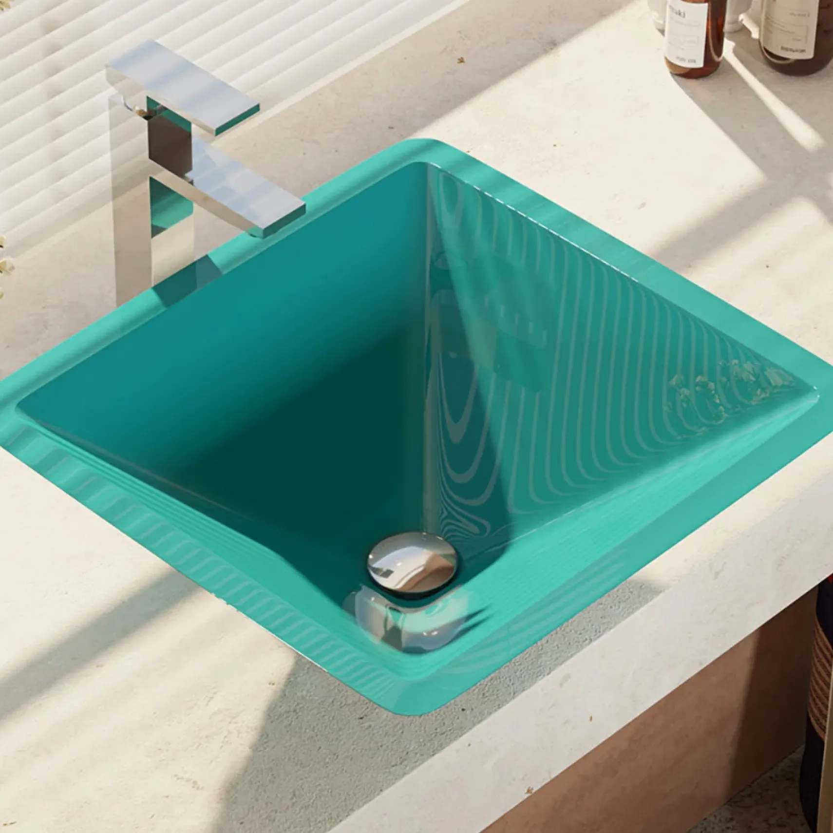 Rene 17" Square Glass Bathroom Sink, Cerulean, with Faucet, R5-5003-CER-R9-7003-C