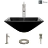 Rene 17" Square Glass Bathroom Sink, Noir, with Faucet, R5-5003-NOR-R9-7001-BN
