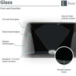 Rene 17" Square Glass Bathroom Sink, Noir, with Faucet, R5-5003-NOR-R9-7001-BN