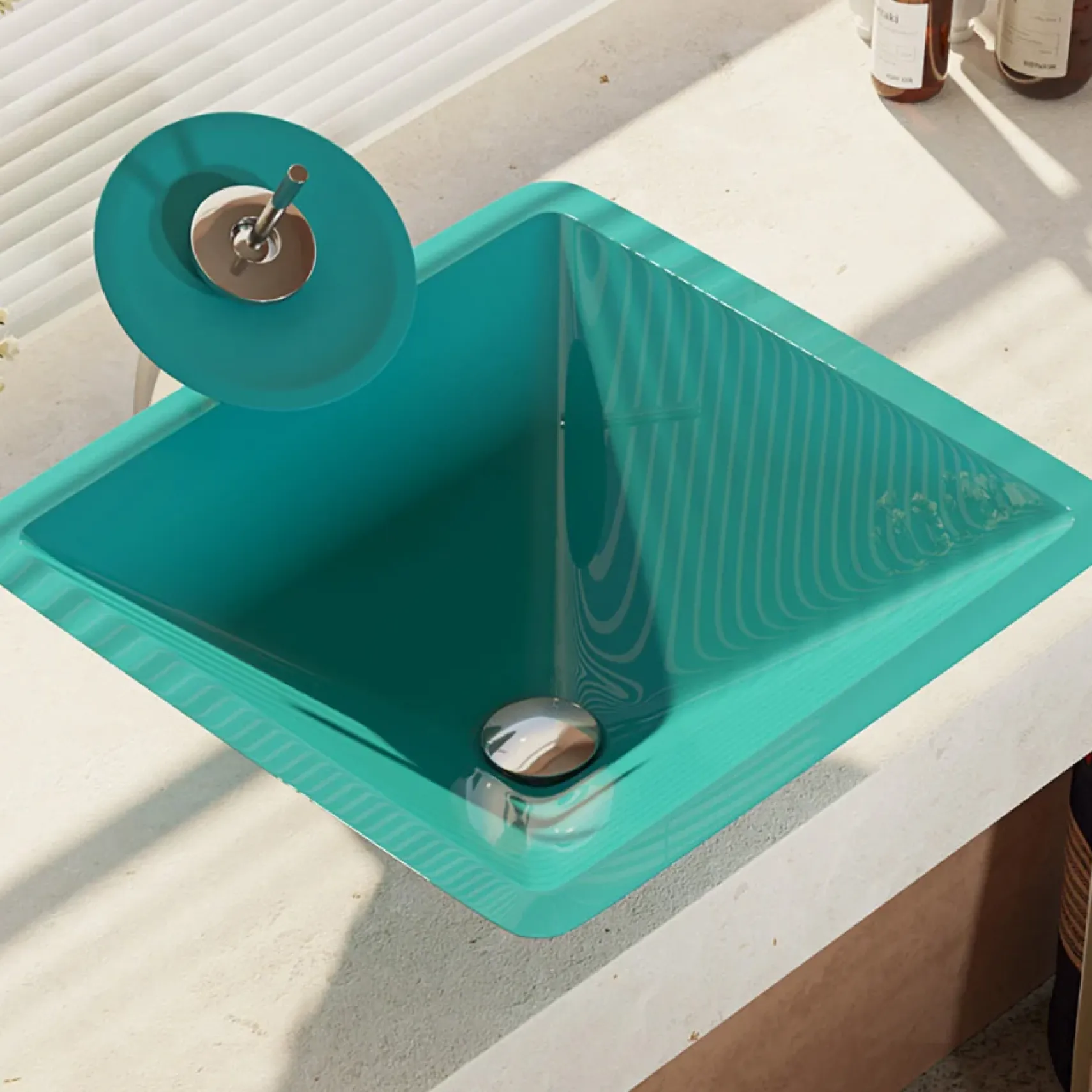 Rene 17" Square Glass Bathroom Sink, Cerulean, with Faucet, R5-5003-CER-WF-C