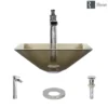 Rene 17" Square Glass Bathroom Sink, Cashmere, with Faucet, R5-5003-CAS-R9-7007-C