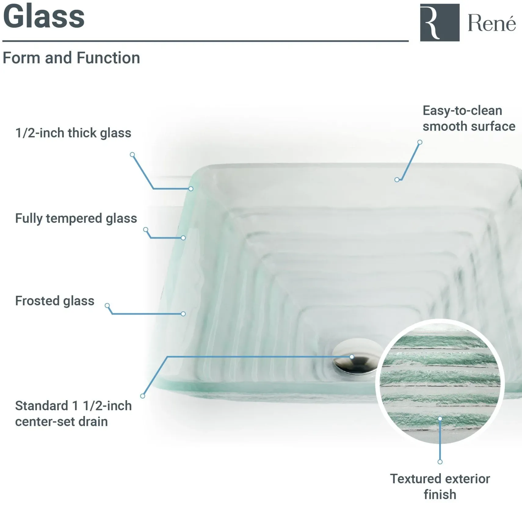 Rene 17" Square Glass Bathroom Sink, Textured, with Faucet, R5-5004-R9-7001-BN