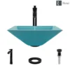 Rene 17" Square Glass Bathroom Sink, Cerulean, with Faucet, R5-5003-CER-R9-7006-ABR