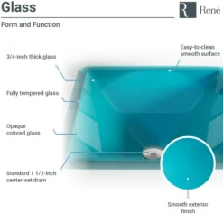 Rene 17" Square Glass Bathroom Sink, Cerulean, with Faucet, R5-5003-CER-R9-7006-C