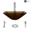 Rene 17" Square Glass Bathroom Sink, Cashmere, with Faucet, R5-5003-CAS-R9-7001-C