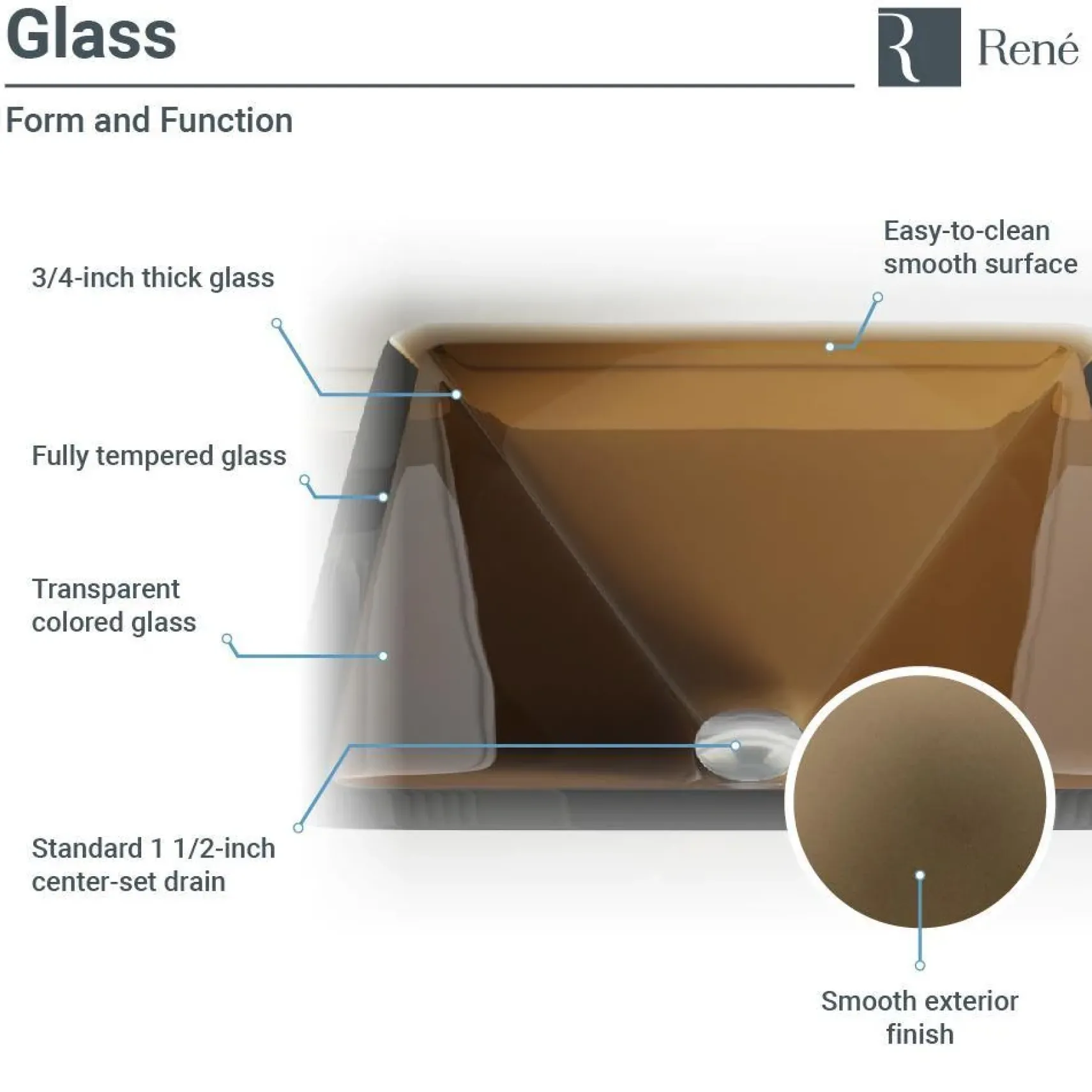 Rene 17" Square Glass Bathroom Sink, Cashmere, with Faucet, R5-5003-CAS-R9-7001-C