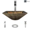 Rene 17" Square Glass Bathroom Sink, Metallic Green and Gold, with Faucet, R5-5036-R9-7003-C