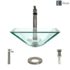 Rene 17" Square Glass Bathroom Sink, Crystal, with Faucet, R5-5003-CRY-R9-7007-BN