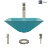 Rene 17" Square Glass Bathroom Sink, Cerulean, with Faucet, R5-5003-CER-R9-7003-BN