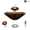Rene 17" Square Glass Bathroom Sink, Cashmere, with Faucet, R5-5003-CAS-WF-BN