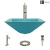 Rene 17" Square Glass Bathroom Sink, Cerulean, with Faucet, R5-5003-CER-R9-7001-BN