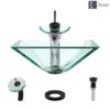 Rene 17" Square Glass Bathroom Sink, Crystal, with Faucet, R5-5003-CRY-WF-ABR
