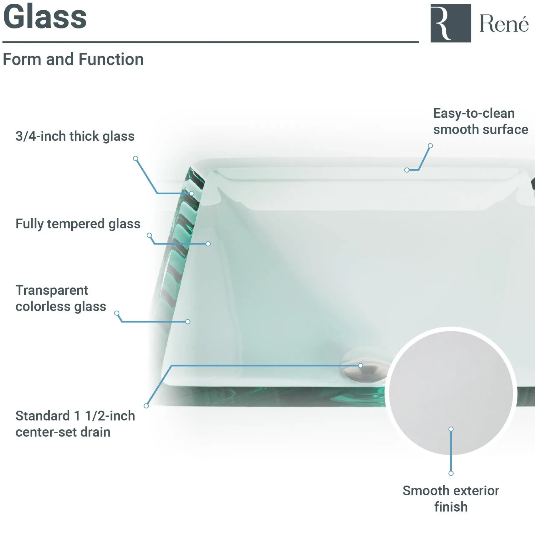 Rene 17" Square Glass Bathroom Sink, Crystal, with Faucet, R5-5003-CRY-WF-ABR