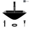 Rene 17" Square Glass Bathroom Sink, Noir, with Faucet, R5-5003-NOR-R9-7003-ABR