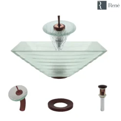 Rene 17" Square Glass Bathroom Sink, Textured, with Faucet, R5-5004-WF-ORB