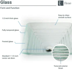 Rene 17" Square Glass Bathroom Sink, Textured, with Faucet, R5-5004-WF-ORB
