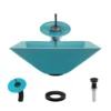 Rene 17" Square Glass Bathroom Sink, Cerulean, with Faucet, R5-5003-CER-WF-ABR