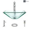Rene 17" Square Glass Bathroom Sink, Crystal, with Faucet, R5-5003-CRY-R9-7001-C