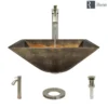Rene 17" Square Glass Bathroom Sink, Metallic Green and Gold, with Faucet, R5-5036-R9-7006-BN