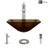 Rene 17" Square Glass Bathroom Sink, Cashmere, with Faucet, R5-5003-CAS-R9-7001-BN