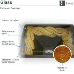 Rene 17" Square Glass Bathroom Sink, Metallic Green and Gold, with Faucet, R5-5036-WF-ABR