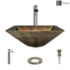 Rene 17" Square Glass Bathroom Sink, Metallic Green and Gold, with Faucet, R5-5036-R9-7007-BN