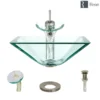 Rene 17" Square Glass Bathroom Sink, Crystal, with Faucet, R5-5003-CRY-WF-BN